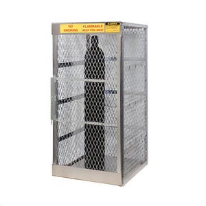Justrite® 23006 Vertical Compressed Gas Cylinder Locker, Up to 10 Cylinders, 65 in H x 30 in W x 32 in D, Aluminum Roof