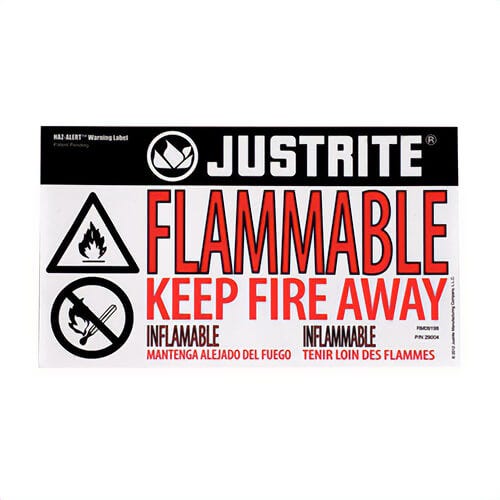 Justrite® 29004 Haz-Alert™ Flammable Small Warning Label, For Use with Safety Cabinets, 10-1/4 in W x 6 in H