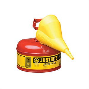 Justrite® 7110110 Type I Safety Can with Swinging Handle, Red, 1 gal, Stainless Steel Flame Arrester, 11202Y Polypropylene Funnel