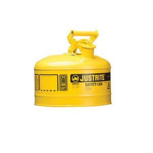Justrite® 7125200 Type I Safety Can with Swinging Handle and Stainless Steel Flame Arrester, 2.5 gal Capacity, Yellow