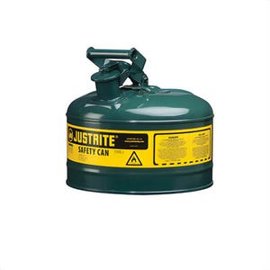 Justrite® 7125400 Type I Safety Can with Swinging Handle and Stainless Steel Flame Arrester, 2.5 gal Capacity, Green