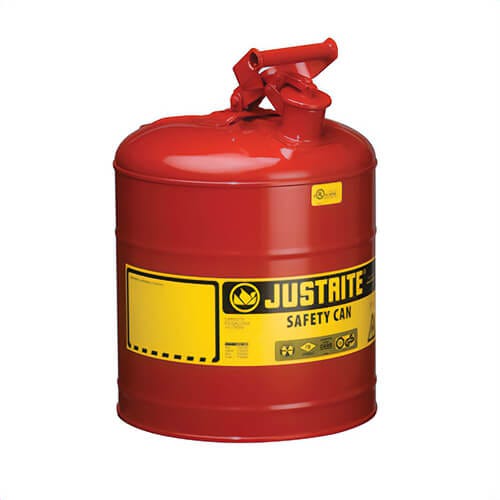 Justrite® 7150100 Type I Safety Can with Swinging Handle and SS Flame Arrester, 5 gal Capacity, Steel, Red