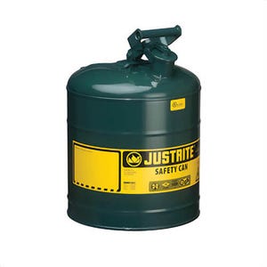 Justrite® 7150400 Type I Safety Can with Swinging Handle and SS Flame Arrester, 5 gal Capacity, Steel, Green