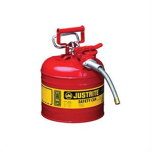 Justrite® AccuFlow™ 7220120 Type II Safety Can with 5/8 in OD x 9 in L Metal Hose and SS Flame Arrester, 2 gal