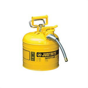 Justrite® 7220220 AccuFlow™ Type II Safety Can with 5/8 in OD x 9 in L Metal Hose and Stainless Steel Flame Arrester, 2 gal
