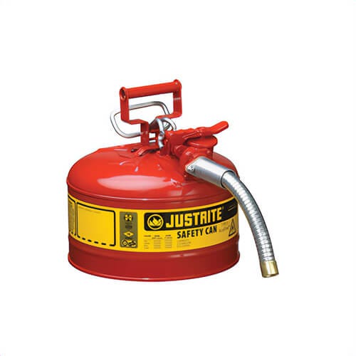 Justrite® AccuFlow™ 7225130 Type II Safety Can with 1 in OD x 9 in L Metal Hose and SS Flame Arrester