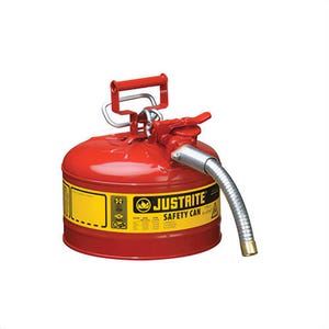 Justrite® AccuFlow™ 7225130 Type II Safety Can with 1 in OD x 9 in L Metal Hose and SS Flame Arrester