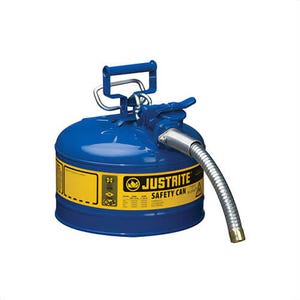 Justrite® AccuFlow™ 7225330 Type II Safety Can with 1 in OD x 9 in L Metal Hose and Stainless Steel Flame Arrester