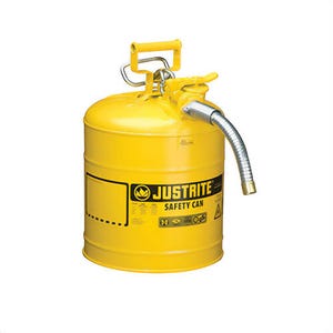 Justrite® AccuFlow™ 7250230 Type II Safety Can with 1 in OD x 9 in L Metal Hose and SS Flame Arrester, 5 gal Capacity