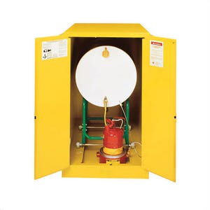 Justrite® 899300 Sure-Grip® EX Horizontal Drum Safety Cabinet with Cradle Track, 55 gal Capacity, U-Loc™ Handle, Manual Close Door