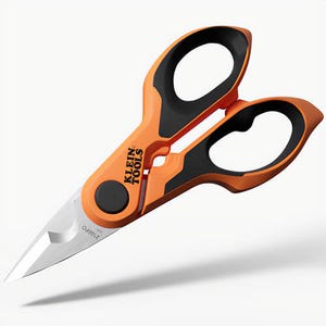 Klein® 2100FO Compact Cable Stripping Electrician Scissors, Standard, Steel, Orange/ Black, 4.72 in Handle Length , 6 in