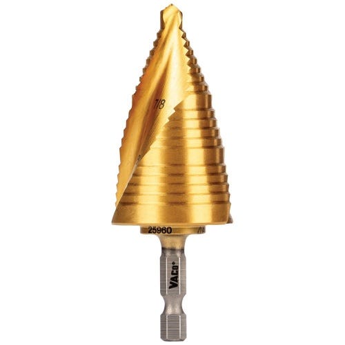 Klein® 25960 Step Drill Bit, Spiral Double-Fluted, 7/8 in to 1-3/8 in, VACO
