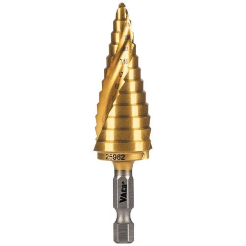 Klein® 25962 Step Drill Bit, Spiral Double-Fluted, 3/16 in to 7/8 in, VACO