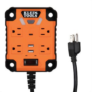 Klein® 29601 PowerBox 1, Magnetic Mounted Power Strip w/ Integrated LED Lights, PC/ABS, 125V, Orange, 5.8 L x 4.7 H x 1.8 W in