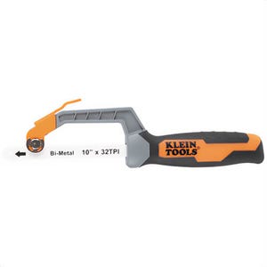 Klein® 31432FC Finish-Cut Mini Hacksaw, for use with Thin Wall Copper and Aluminum, PVC, PEX, ABS Pipes, Wood, 10 in Blade