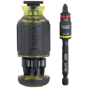 Klein® 32308F 10-in-1 Impact-Rated Stubby Driver Set with Flip Socket, Magnetic, Steel Barrel, Yellow/Black, 10 pc