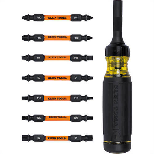 Klein® 32315HD 15-in-1 Ratcheting Impact-Rated Multi-Bit Torsion Zone Screwdriver, Yellow/Black, Steel