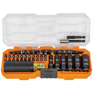 Klein® 32502HD Knect™ Impact-Rated Screwdriver and Socket Set with Case, Steel, Yellow/Black, 4.3 in L Handle, 41 pc