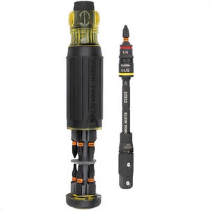 Klein® 32516HD Knect™ 16-in-1 Impact Rated Hybrid Screwdriver/Nut Driver, Steel Barrel, Yellow/Black, 16 pc