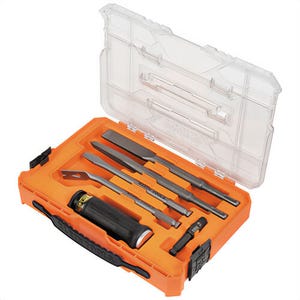 Klein® 32755SD SDS Demolition Driver Set, Steel, Yellow/Black, 1.6 in dia Handle, 8 in Shank, 7 pc