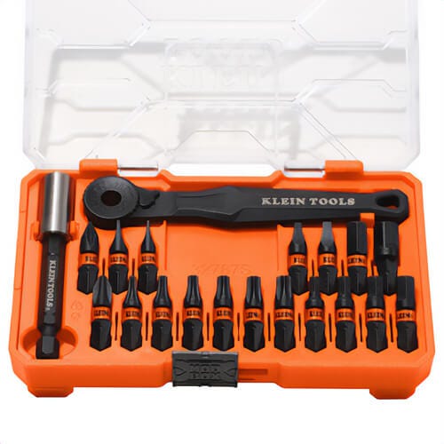Klein® 32787S Proflex Micro Ratchet Impact Bit Set with Case, Black Phosphate, Reversible, 64-Teeth, Steel, 1/4 in Drive, 20 pc