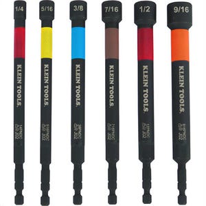 Klein® 32930 Magnetic Color-Coded Power Nut Setters Set, Steel Alloy, 1/4 in Drive, 6 pc