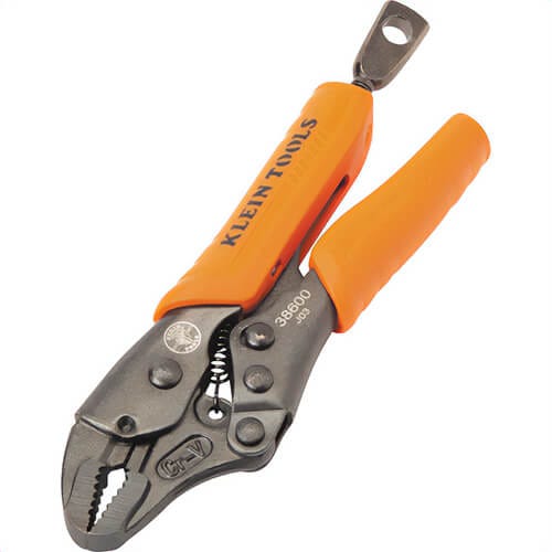 Klein® 38600 Curved Jaw Locking Pliers, Molded Grip Finish, Steel, Orange/Black, 2.85 in Handle, 1 in Jaw Capacity, 5 in