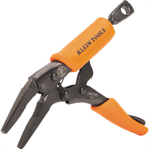 Klein® 38610 Long Nose Locking Pliers, Molded Grip Finish, Steel, Orange/Black, 2.28 in Handle, 1.85 in Jaw Capacity, 4 in