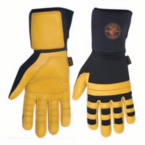 Klein® 40082 Multi-Purpose Lineman Work Gloves, L, Leather Palm, Black/Yellow, Leather/Neoprene Cuff