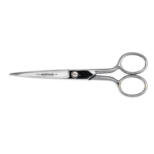 Klein® 406 Heritage Cutlery™ Sharp Point Scissor with Large Rings, 2-1/2 in L of Cut, 6-3/4 in OAL, Standard Tip, Right Hand