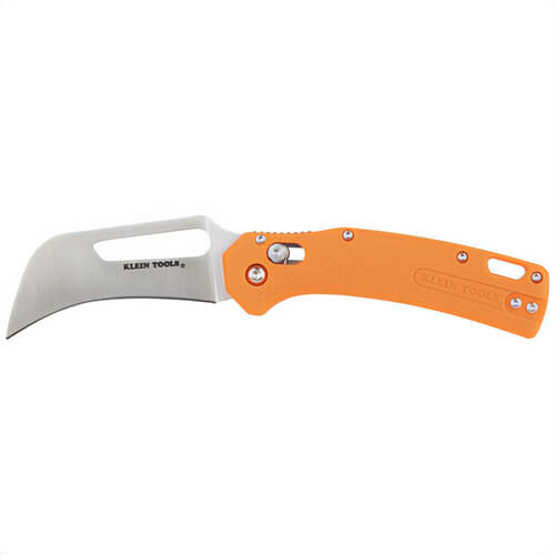 Klein® 44056 Pocket Knife, Cable Skinning, Hawkbill Blade, Nylon, Stainless Steel, Orange