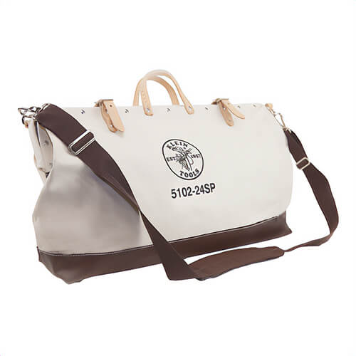 Klein® 5102-24SP Tool Bag, Deluxe, 24 in L x 6 in W x 15 in H Outside, #8 Canvas, Natural, Brown/Tan, 17 Compartments, Riveted Handle