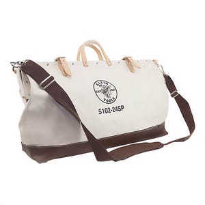 Klein® 5102-24SP Tool Bag, Deluxe, 24 in L x 6 in W x 15 in H Outside, #8 Canvas, Natural, Brown/Tan, 17 Compartments, Riveted Handle