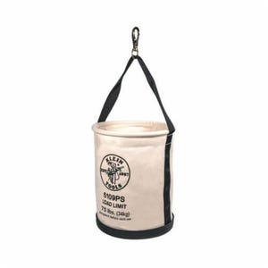 Klein® 5109PS Wide Opening Straight Wall Bucket with Pocket, 12 in dia, 15 in H, 1 Pocket, #6 Canvas, 75 lb Capacity, Natural