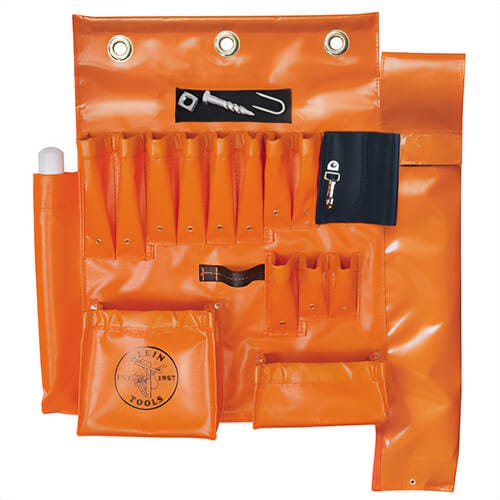 Klein® 51829MHS Aerial Apron with Magnet, 16 Pockets, Vinyl, Orange