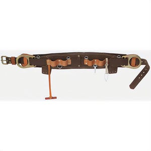 Klein® 5266N-19D Semi-Floating Body Belt Style, Forged Single Tongue Buckle, Leather, Nylon, Brown, 33 in to 41 in Waist, 19 in