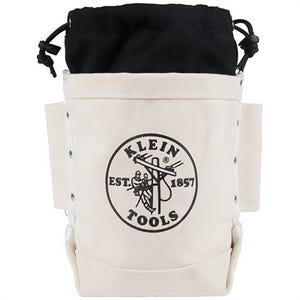 Klein® 5416TCP Top Closing Bolt Bag, Extra Tall Tunnel, 3 pocket, Canvas, Tan, 5 in L x 9 in W x 12 in H