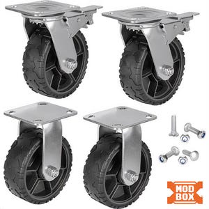 Klein® 54850MB MODbox™ Utility Cart Caster Replacement Wheel Set, Metal, Rubber, Plastic, Black, 6 in