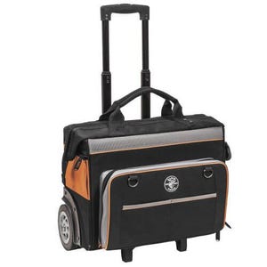 Klein® Tradesman Pro™ 55452RTB Zipper Closure Rolling Tool Bag, 600D Ballistic Weave, Black/Orange