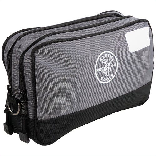 Klein® 55583 Double Zipper Bag with 2 Compartments, 1680D Polyester, Gray, 252 in³ Cubic Area, 12 in x 7 in