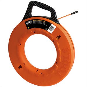 Klein® 56059 Multi-Groove Non-Conductive Fish Tape, 3/16 in W Tape, 200 ft L Tape, Round Profile, Fiberglass Tape, Black/Orange