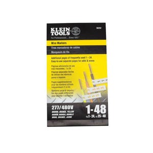 Klein® 56252 14-Page 3-Phase Strong Tack Adhesive Wire Marker Book, 5-1/2 in L x 3-21/64 in W, Brown/Orange/Yellow Print on White, Cloth