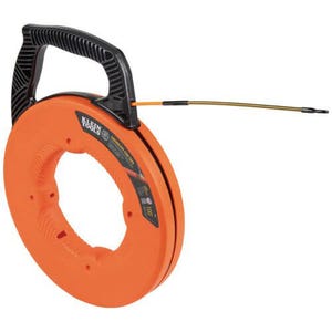 Klein® 56351 Fish Tape with Spiral Steel Leader, 0.182 in W Tape, 100 ft L Tape, S-Glass Fiberglass Tape, Black/Orange