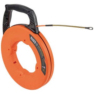 Klein® 56380 Multi-Groove Fish Tape with Spiral Steel Leader, 0.182 in W Tape, 100 ft L Tape, Fiberglass Tape, Black/Orange