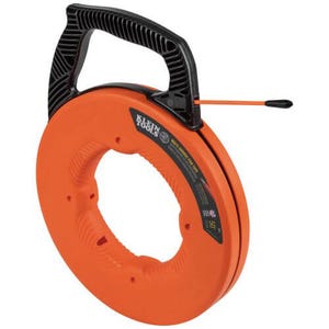 Klein® 56382 Multi-Groove Fish Tape with Non-Conductive Nylon Tip, 0.182 in Thick Tape, 50 ft L Tape, Fiberglass, Black/Orange