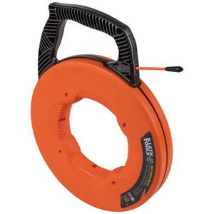 Klein® 56383 Multi-Groove Fish Tape with Non-Conductive Nylon Tip, 0.182 in Thick Tape, 100 ft L Tape, Fiberglass, Black/Orange