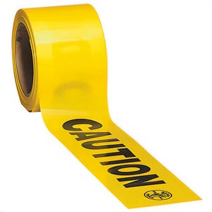 Klein® 58000 Warning Barricade Tape, CAUTION Legend, Black on Bright Yellow, 3 in Width, 200 ft Length, 2.5 mil Thickness, Polyethylene