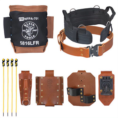 Klein® 5800IWBXL Ironworker Complete Toolbelt System, Leather, Steel, Brass, Brown/Black, Extra Large