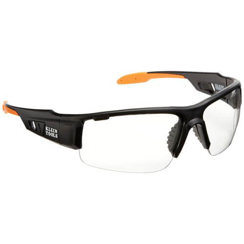 Klein® 60161 Professional Safety Eyewear, Anti-Fog/Scratch-Resistant, Clear Lens, Semi-Framed Frame, Black/Orange