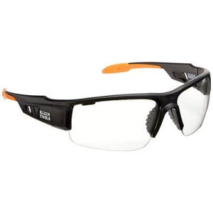 Klein® 60161 Professional Safety Eyewear, Anti-Fog/Scratch-Resistant, Clear Lens, Semi-Framed Frame, Black/Orange